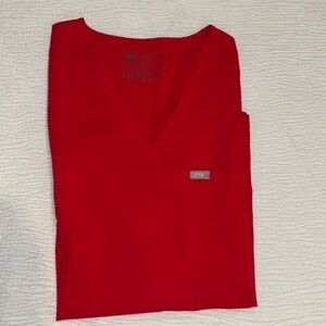 Red V-Neck Women's Top